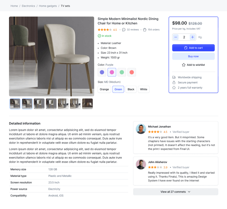 Home page template screenshot